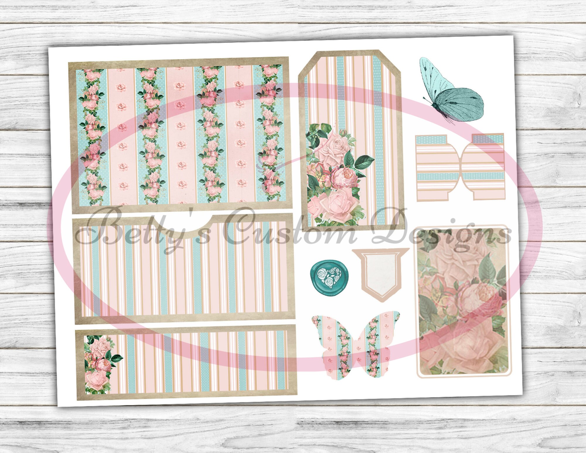 Antique Rose Loaded Pockets - Printable Tags - Junk Journaling Digitals ...