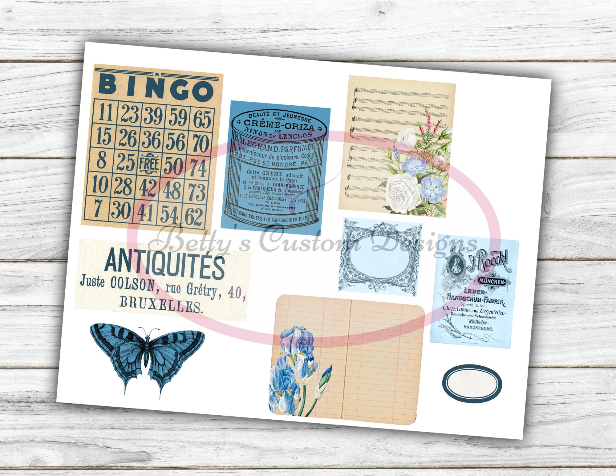 Blue Ephemera - Junk Journal Ephemera Kit - Digital Paper Prints ...