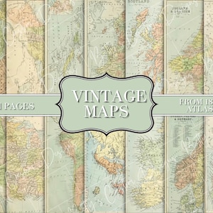 Vintage Maps - 1882 Atlas Pages -  Ephemera Pack - Junk Journal - Embellishment - Scrapbook - Digital Download - Printable