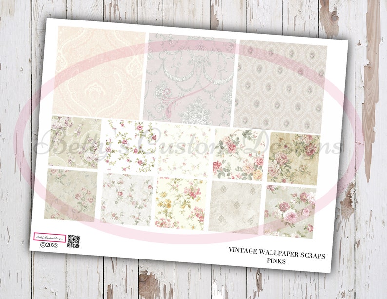 Vintage Wallpaper Scraps Vintage Pink Printable Junk Etsy