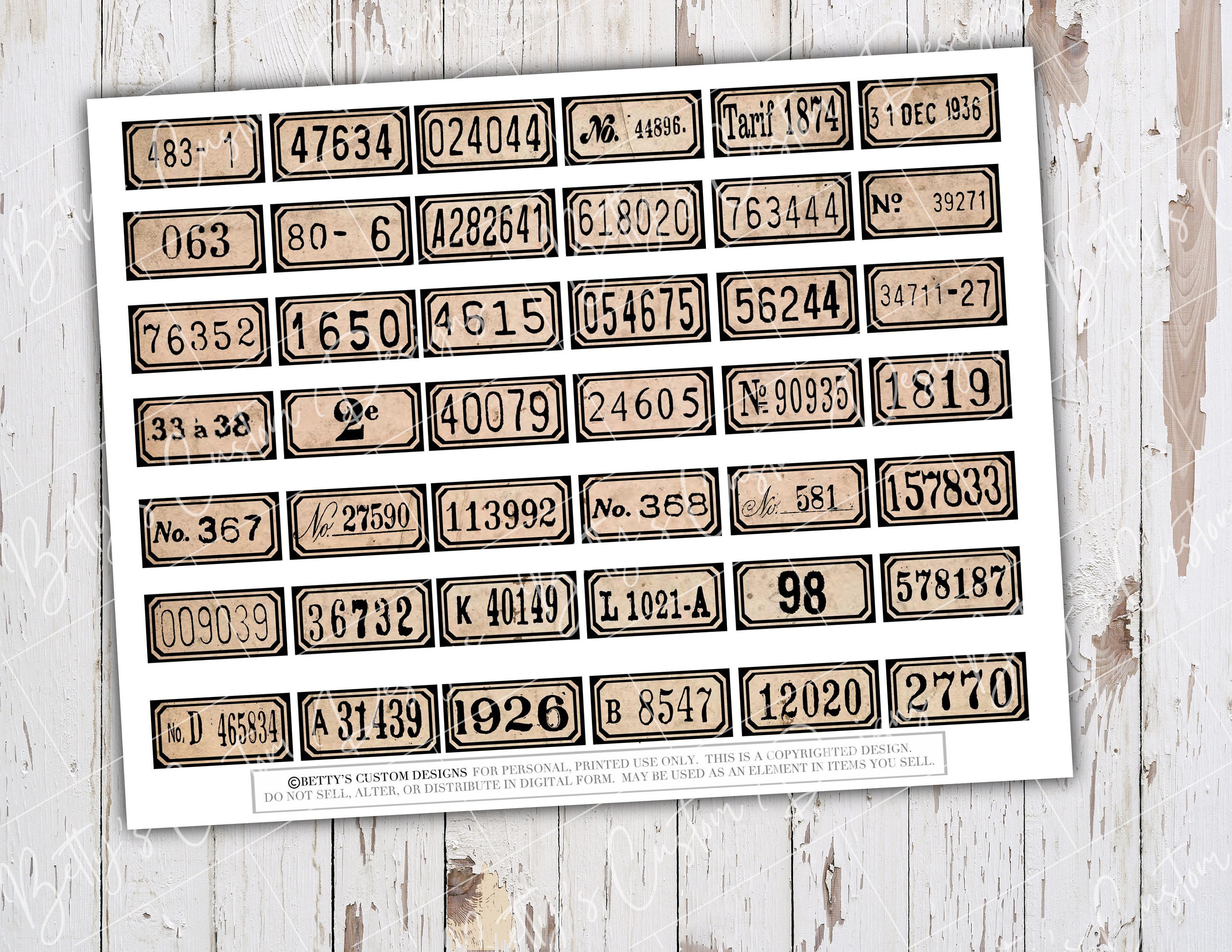 Random Number Labels II - Junk Journal Ephemera - Digital - Printable ...