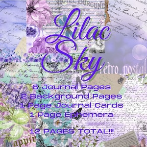 Lilac Sky Junk Journal Kit - Digital Paper Prints - Scrapbook - Vintage Books - Ephemera - Antique Paper - Journal Pages - Spring - Purple