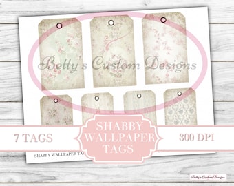 Shabby Wallpaper Tags - Printable - Ephemera - Junk Journal Label - Journal Phrases - Journal Words - Digital - Printable - Embellishment