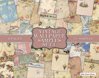 Vintage Wallpaper Samples - Journal Cards - Ephemera - Junk Journal - Digital download - Postcard - ATC - Botanical Cards