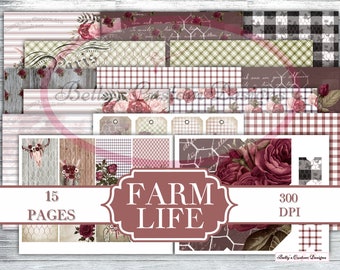 Farm Life Junk Journal Kit - Stampe di carta digitale - Scrapbook - Libri vintage - Ephemera - Carta antica - Pagine di diario - Primavera