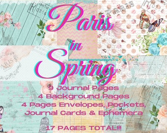 Paris in Spring Junk Journal Kit - Digital Paper Prints - Scrapbook - Vintage Books - Ephemera - Antique Paper - Journal Pages - Spring