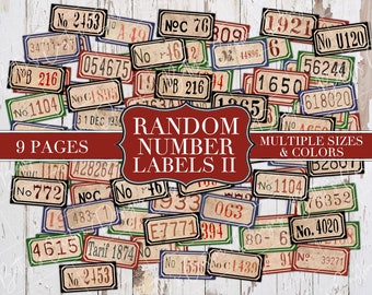 Random Number Labels II - Junk Journal Ephemera - Digital - Printable - Random Mix - Vintage Labels - Printable Labels