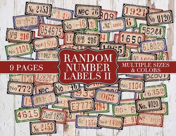 Random Number Labels II - Junk Journal Ephemera - Digital - Printable - Random Mix - Vintage Labels - Printable Labels