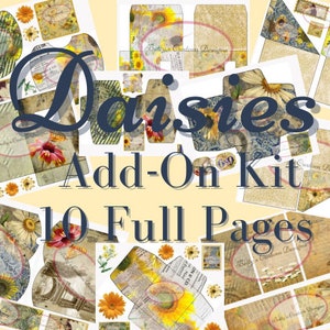 Daisies Junk Journal HUGE ADD-ON Kit - Digital Paper Prints - Scrapbook - Vintage Books - Ephemera - Antique Paper - Journal Pages