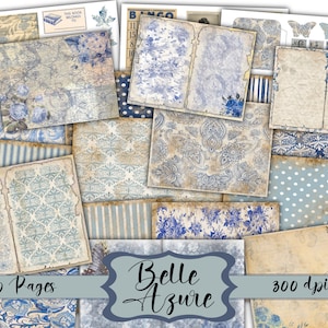 Belle Azure Junk Journal Kit - Digital Paper Prints - Scrapbook - Vintage Books - Ephemera - Antique Paper - Journal Pages - Spring