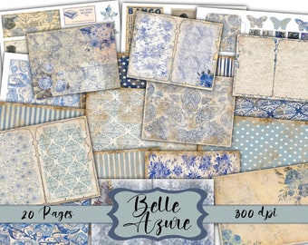 Belle Azure Junk Journal Kit - Digital Paper Prints - Scrapbook - Vintage Books - Ephemera - Antique Paper - Journal Pages - Spring