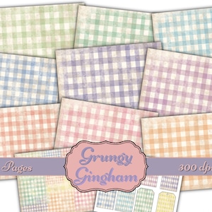 Grungy Gingham Junk Journal Kit - Digital Paper Prints - Scrapbook - Vintage Books - Ephemera - Antique Paper - Journal Pages - Spring