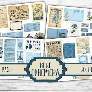 Blue Ephemera - Junk Journal Ephemera Kit - Digital Paper Prints ...