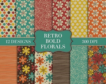 Retro Bold Florals Junk Journal Kit - Digital Paper Prints - Scrapbook - Vintage Books - Ephemera - Antique Paper - Journal Pages