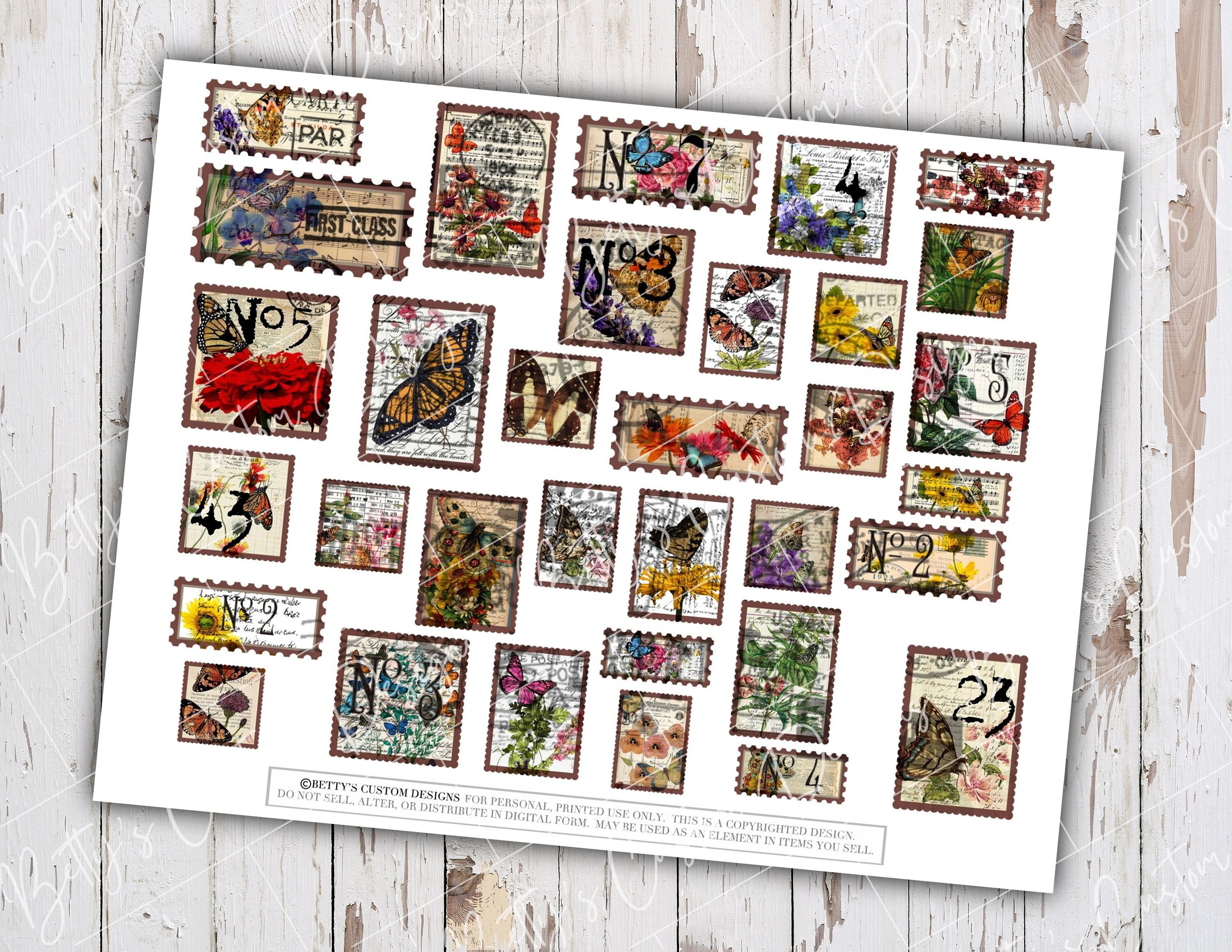 Faux Butterfly Stamps - Printable - Ephemera - Junk Journal - Digital ...