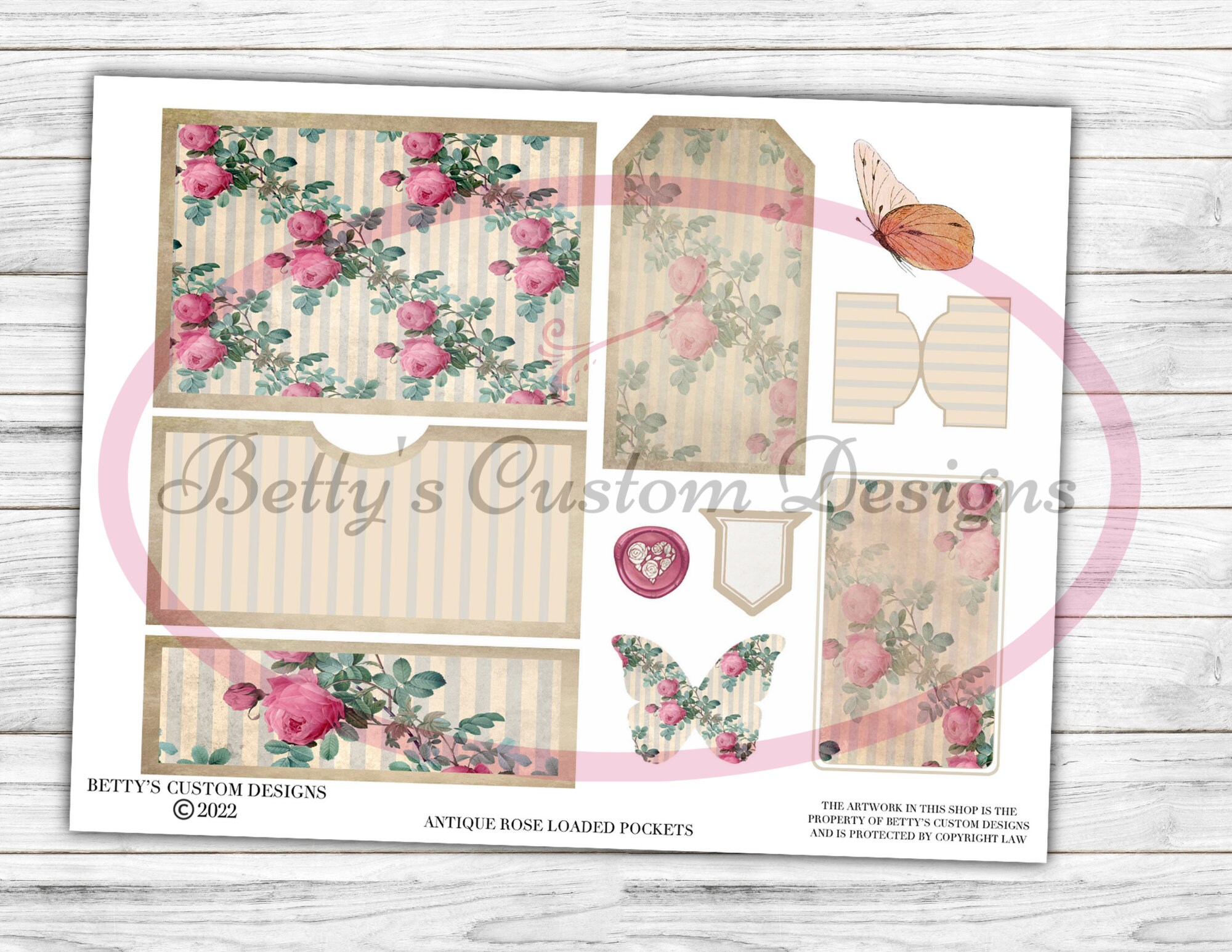 Antique Rose Loaded Pockets - Printable Tags - Junk Journaling Digitals ...