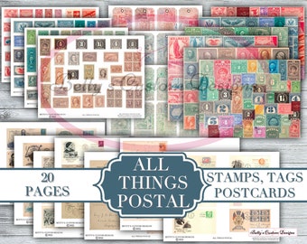 All Things Postal - Junk Journal Kit - Digital Paper Prints - Scrapbook - Vintage Books - Ephemera - Antique Paper - Journal Pages