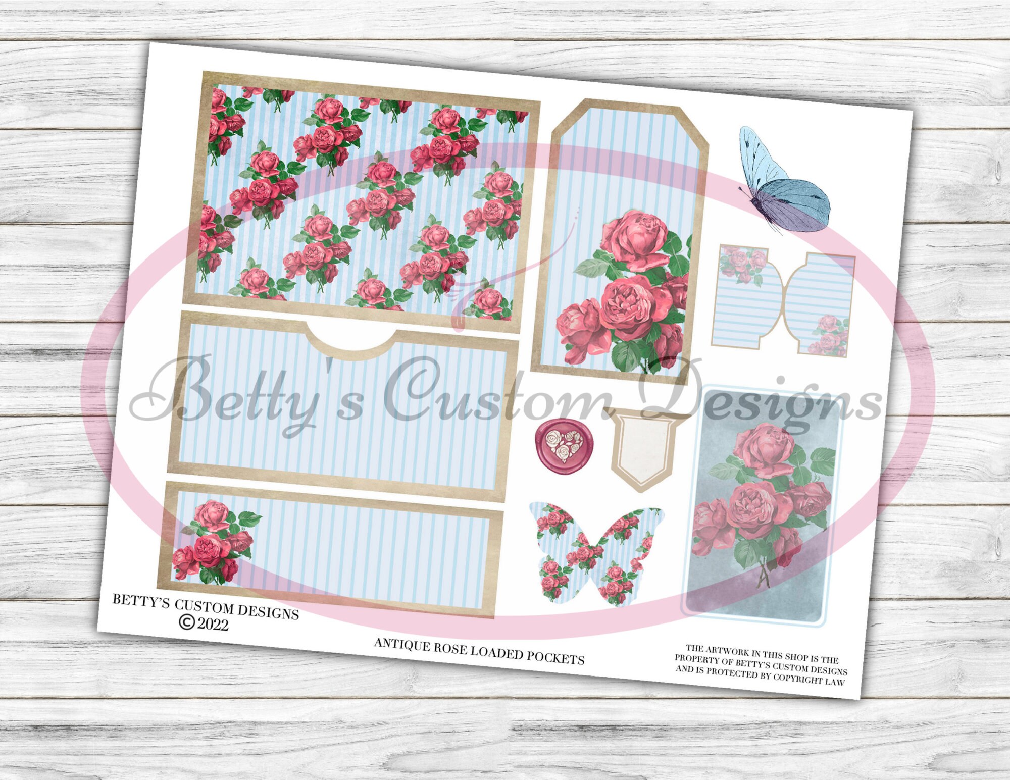 Antique Rose Loaded Pockets - Printable Tags - Junk Journaling Digitals ...