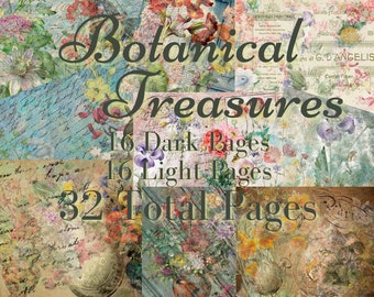 Botanical Treasures Junk Journal Kit - Impressões em papel digital - Álbum de recortes - Livros vintage - Coisas efêmeras - Papel antigo - Páginas de diário - Primavera