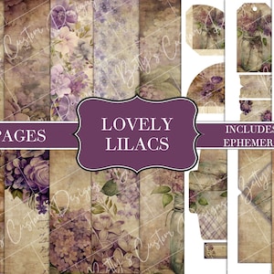 Lovely Lilacs Junk Journal Kit - Labels - Junk Journal Ephemera - Embellishment - Digital - Printable - Vintage Label