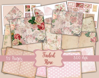 NEW - Faded Rose Junk Journal Kit - Digital Paper Prints - Scrapbook - Vintage Books - Ephemera - Antique Paper - Journal Pages - Spring