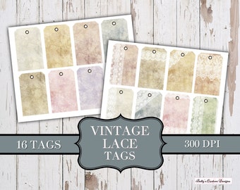 Vintage Lace Tags - Printable - Ephemera - Junk Journal Label - Journal Phrases - Journal Words