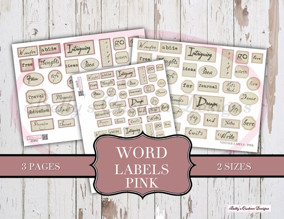 Junk Journal Word Labels Pink Printable Ephemera Junk - Etsy