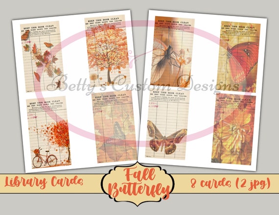 Fall Butterfly Library Cards Printable Journal Cards | Etsy