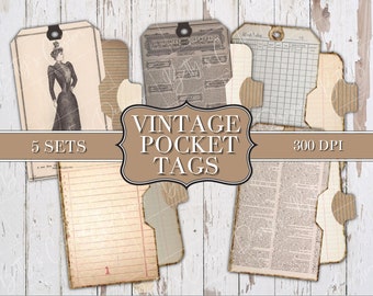 Vintage-Style Pocket Tags - Printable Tags - Junk Journaling Digitals - Junk Journaling Tags - Ephemera - Vintage Tag - Vintage Tags