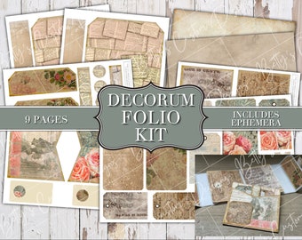 Decorum Folio Journal Kit - Digital - Printable - Journal Cards - Digital - Vintage - Birds - Collage - Embellishment