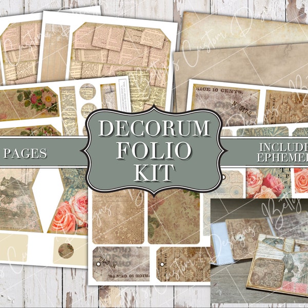 Decorum Folio Journal Kit - Digital - Printable - Journal Cards - Digital - Vintage - Birds - Collage - Embellishment