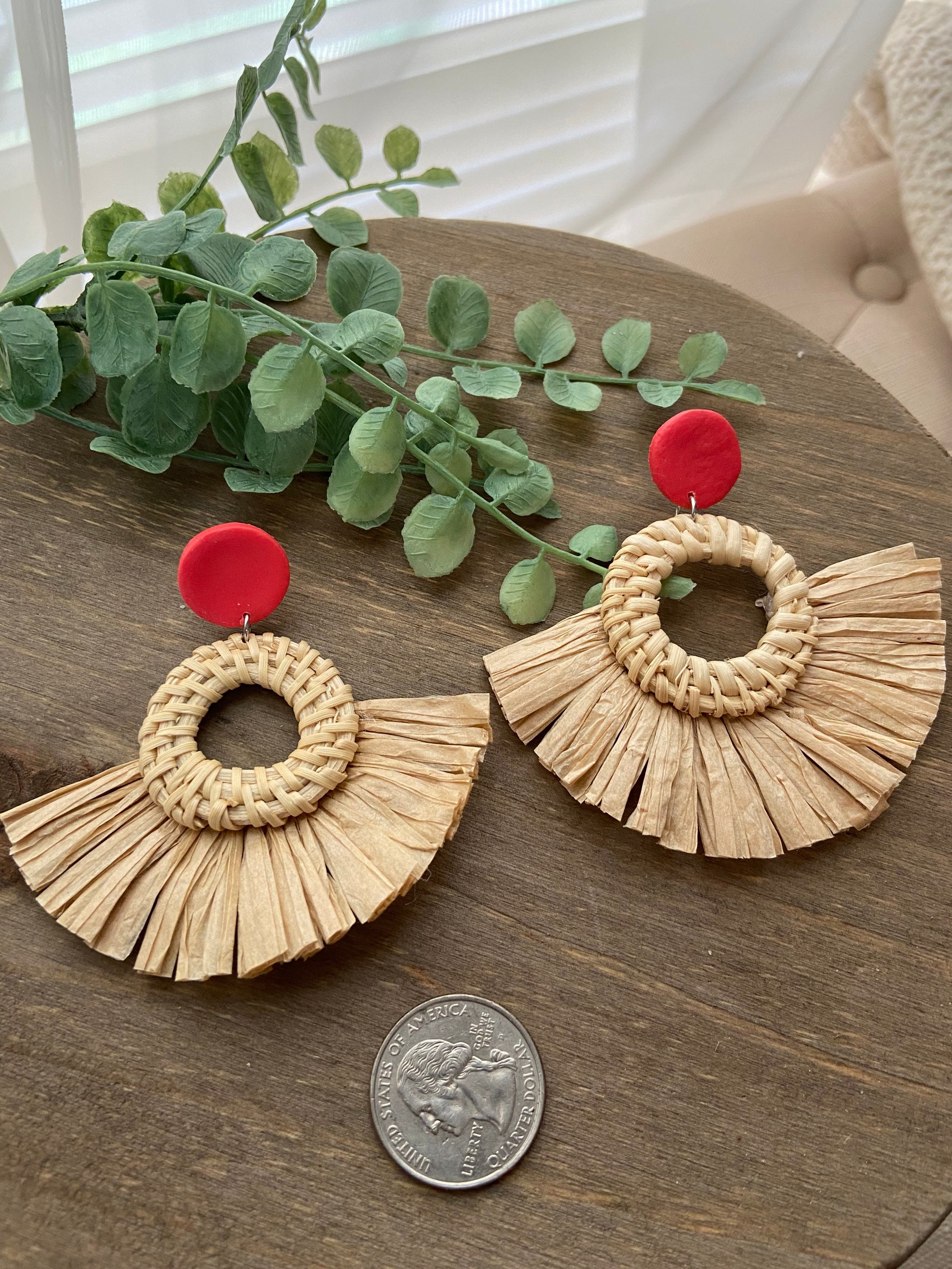 Rattan Dangle Earring / Clay Stud Etsy