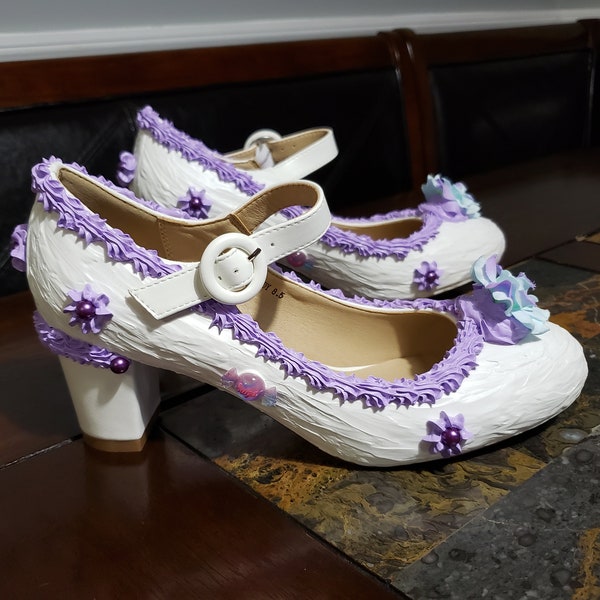 Ice Cream Heels (SIZE 8 1/2), Costume Shoes, Comic Con, Spring Lavender Flower Cake Mary Jane's, Women's Shoes