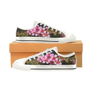 Low Rise Lace Up Comfy Shoes for Women in Pink Manuka Floral Design Black or White