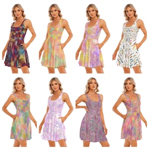 Arty Designs Women&#39;s Tank Vest Dresses with Pockets up to 5 XL Skater Dress Style