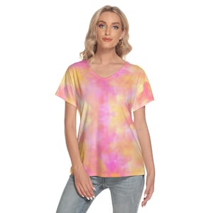 Cotton Clouds V Neck Women&#39;s Top with Short Sleeves up to 4 XL