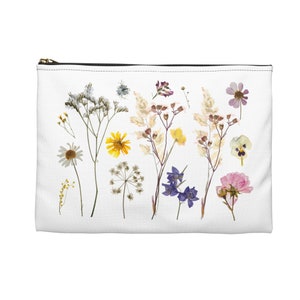 Wildblumen Kleine Kosmetiktaschen und Zubehörtaschen mit Reißverschluss in Schwarz oder Weiß, Hergestellt in den USA
