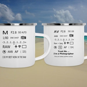 White Enamel Camping Mugs for Travelling Photographers