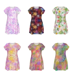 Women&#39;s Round Neck Short Sleeve Dresses up to 4 XL in various arty designs