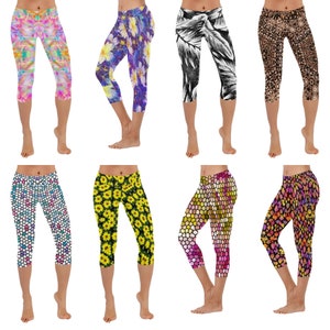 Capri Leggings for Yoga or Casual Wear in various arty designs Up to 5 XL in size No Pockets