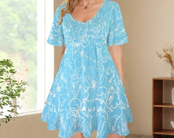 Deep V Neck Women's Dresses with Flutter Sleeves & High Waist up to 5 XL