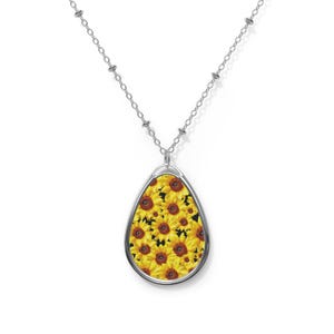 Sonnenblumen Neue Oval Anhänger Halskette Lebendiges Design für Sonnenblumen Liebhaber Schiffe aus den USA