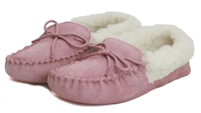 Ladies womens sheepskin moccasin slippers Sheepskin lining Soft Leather sole image 3