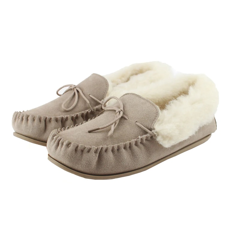 Ladies womens sheepskin moccasin slippers Sheepskin lining Soft Leather sole image 1