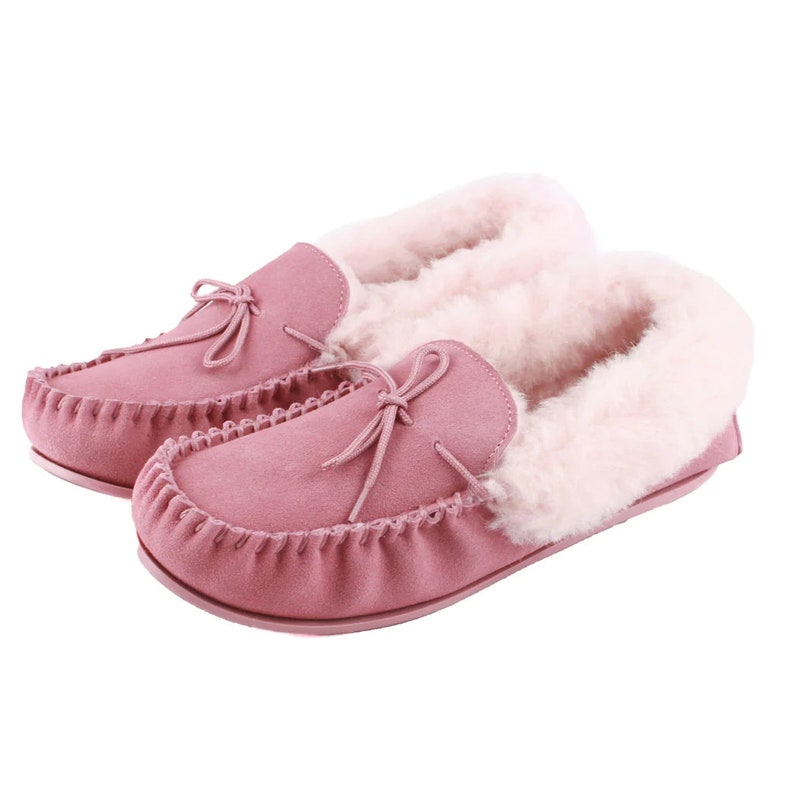 Ladies womens sheepskin moccasin slippers Sheepskin lining Soft Leather sole image 2