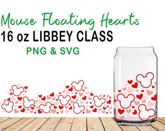 Mouse Floating Hearts 16 oz Libbey Glass Svg,Valentine Beer Can Glass Svg,Can Glass Wrap Svg,Can Glass Svg,Beer Can Svg Valentine