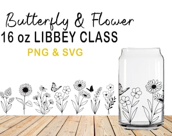 Butterfly Sunflower Libbey Glass Svg,Beer Can Glass Svg,Can Glass Wrap Svg,Can Glass Svg,16oz Libbey Full Wrap,Instant Digital Download