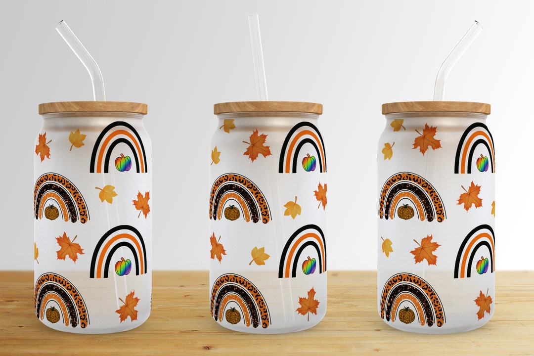 Boho Pumpkins Rainbow 16 Oz Libbey Glass Can Tumbler Sublimation Design ...