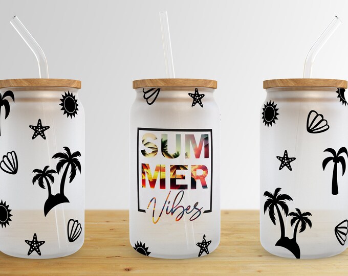 Summer Vibes 16 Oz Libbey Glass Can Tumbler Sublimation Design,glass ...