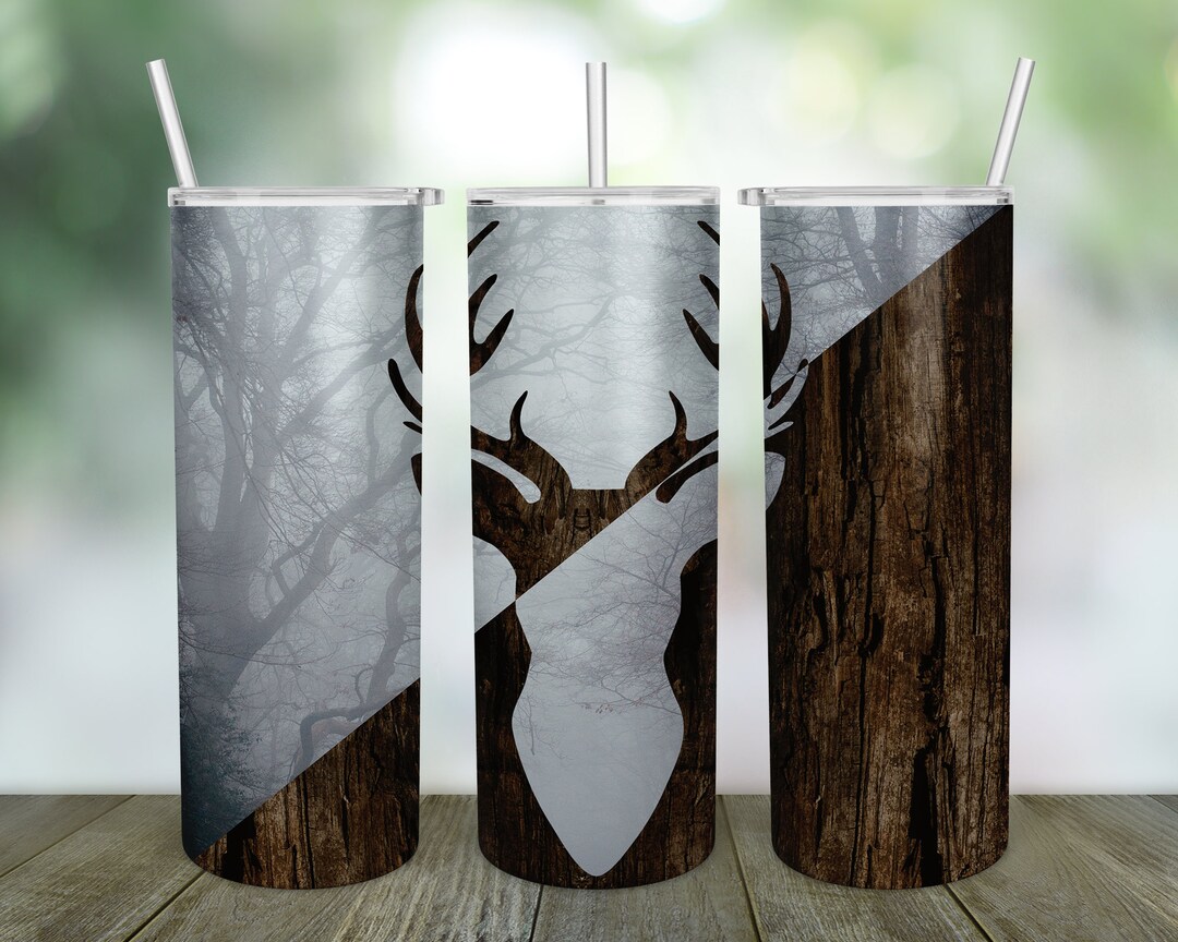 20 Oz Skinny Tumbler Camp Deer Forest and Wood Sublimation Design ...